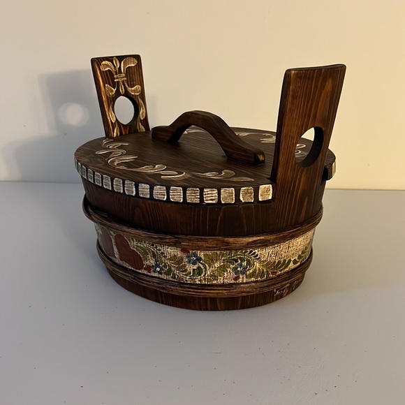 Unique Vintage Hand Painted Rustic Wooden Covered Pot - Made in Finland - Picture 4 of 8